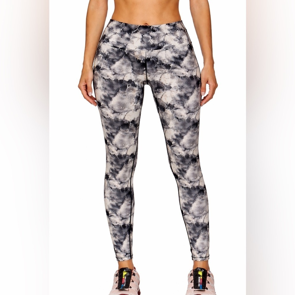 Varley Marble Print High-Rise Leggings XS Black White Performance Activewear